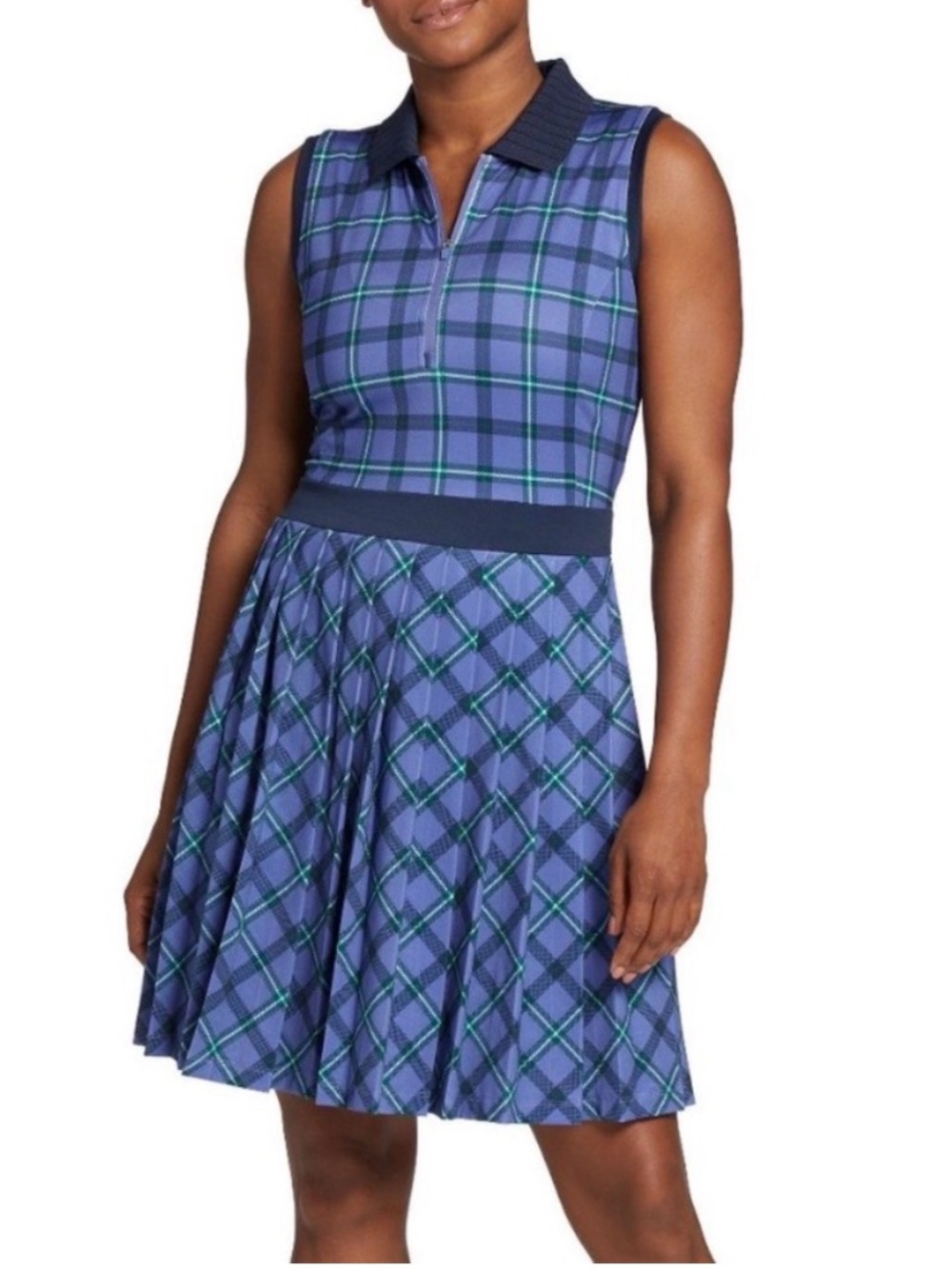 Lady Hagen Pleated Sleeveless Golf Dress Size Small Blue Purple Plaid Preppy